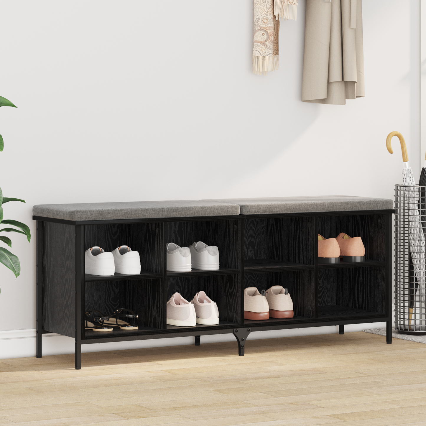 Cipőszekrény Fekete tölgy 131 x 35 x 50 cm Műszaki fa és vas