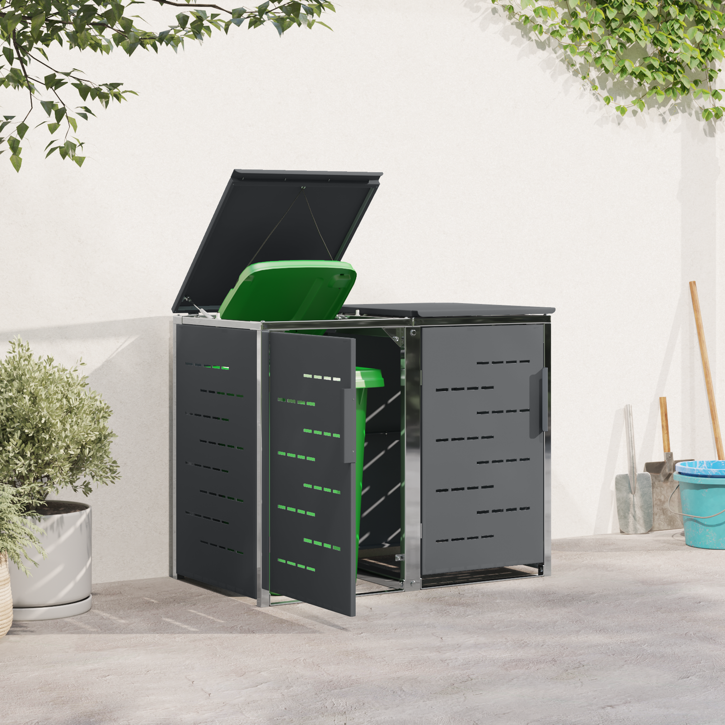 Kerekes Hulladékgyűjtő Tárolás for 2 Bins 240L Antracitszürke