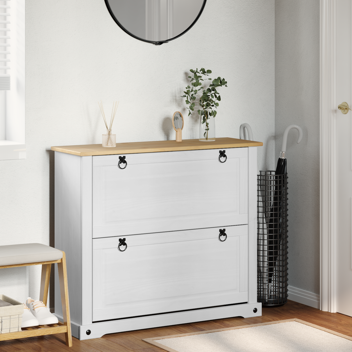 Cipőszekrény Corona Fehér 99 x 32 x 85 cm Tömör fenyőfa
