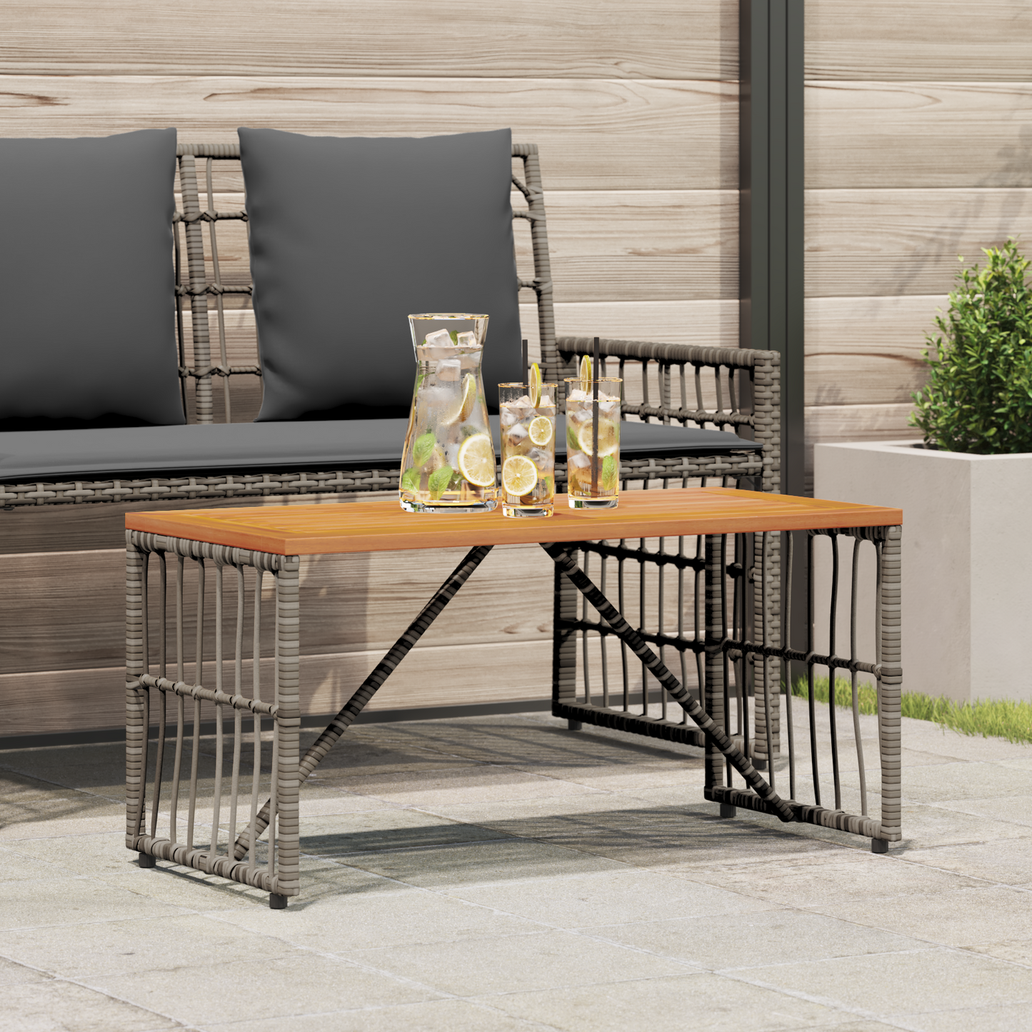 Kültéri Asztal Szürke 80 x 40 x 40 cm Acél és poli rattan