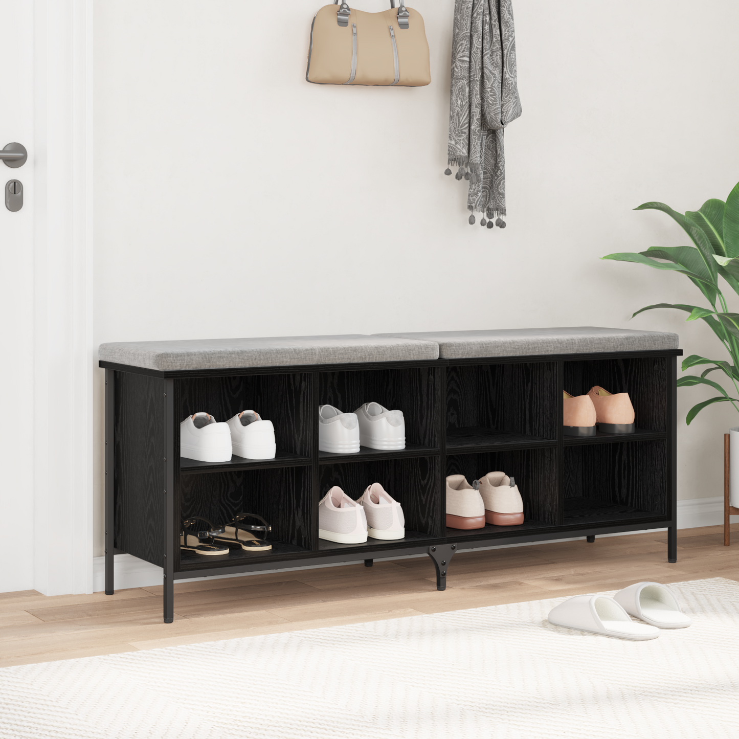 Cipőszekrény Fekete tölgy 131 x 35 x 50 cm Műszaki fa és vas