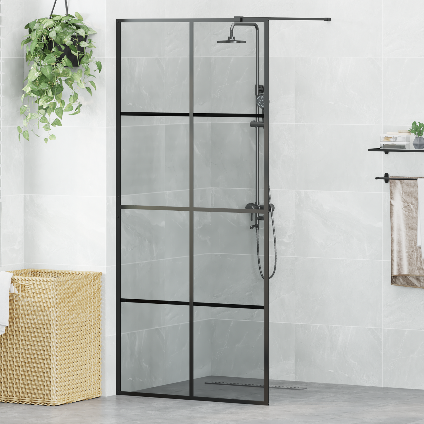 Walk-in zuhanyfal Fekete 90 x 195 cm edzett üveg