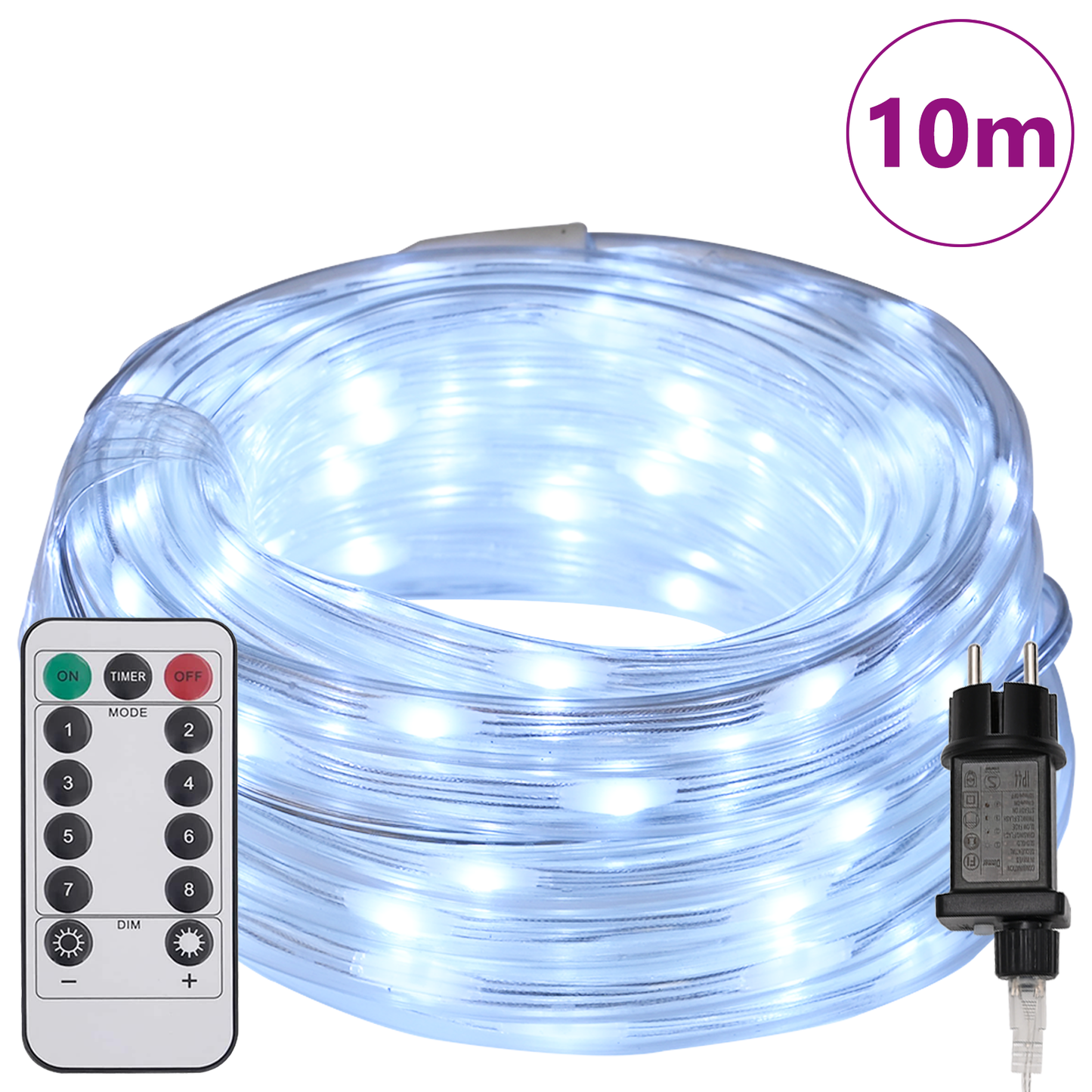 Kötél világítás 240 LED-del Hideg Fehér 10 m PVC
