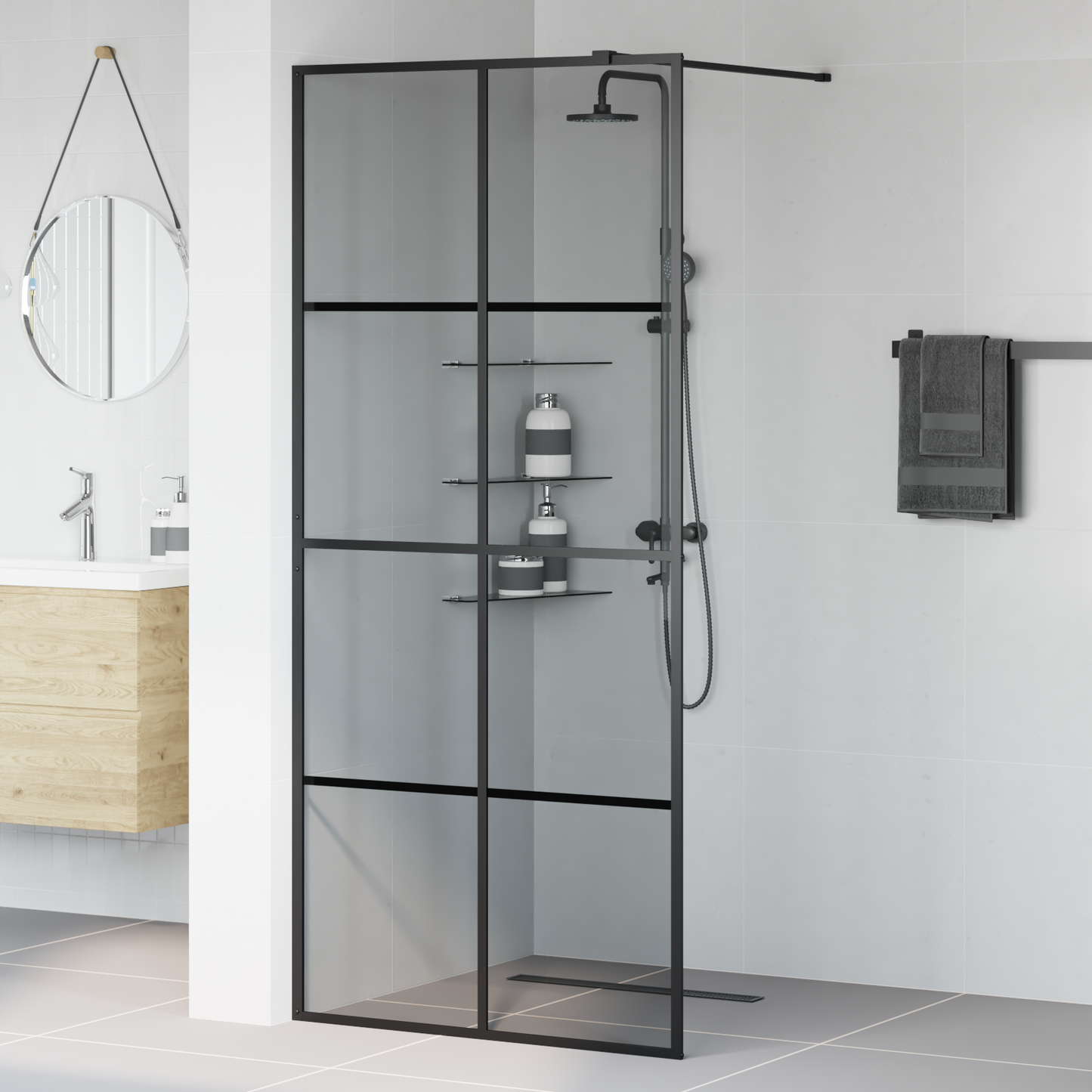 Walk-in zuhanyfal Fekete 90 x 195 cm edzett üveg