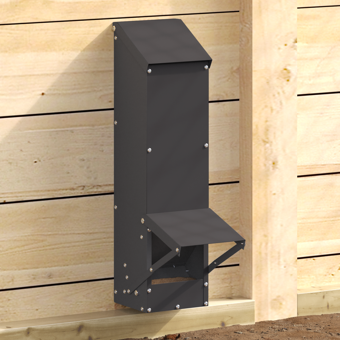 Csirke etető Fekete 13 x 12 x 51 cm Hidegen Hengerelt Acél