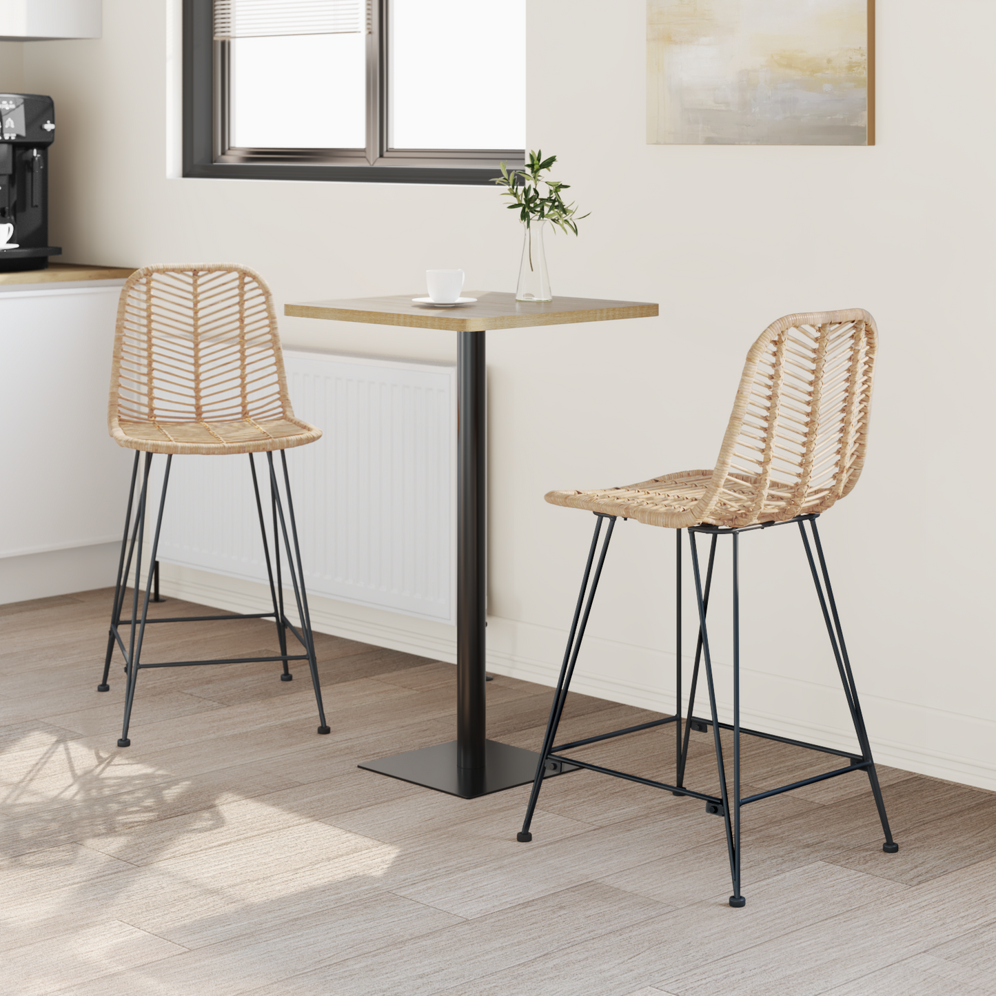 Bárszék 2 pcs 44,5 x 54,5 x 97,5 cm Rattan és Vas