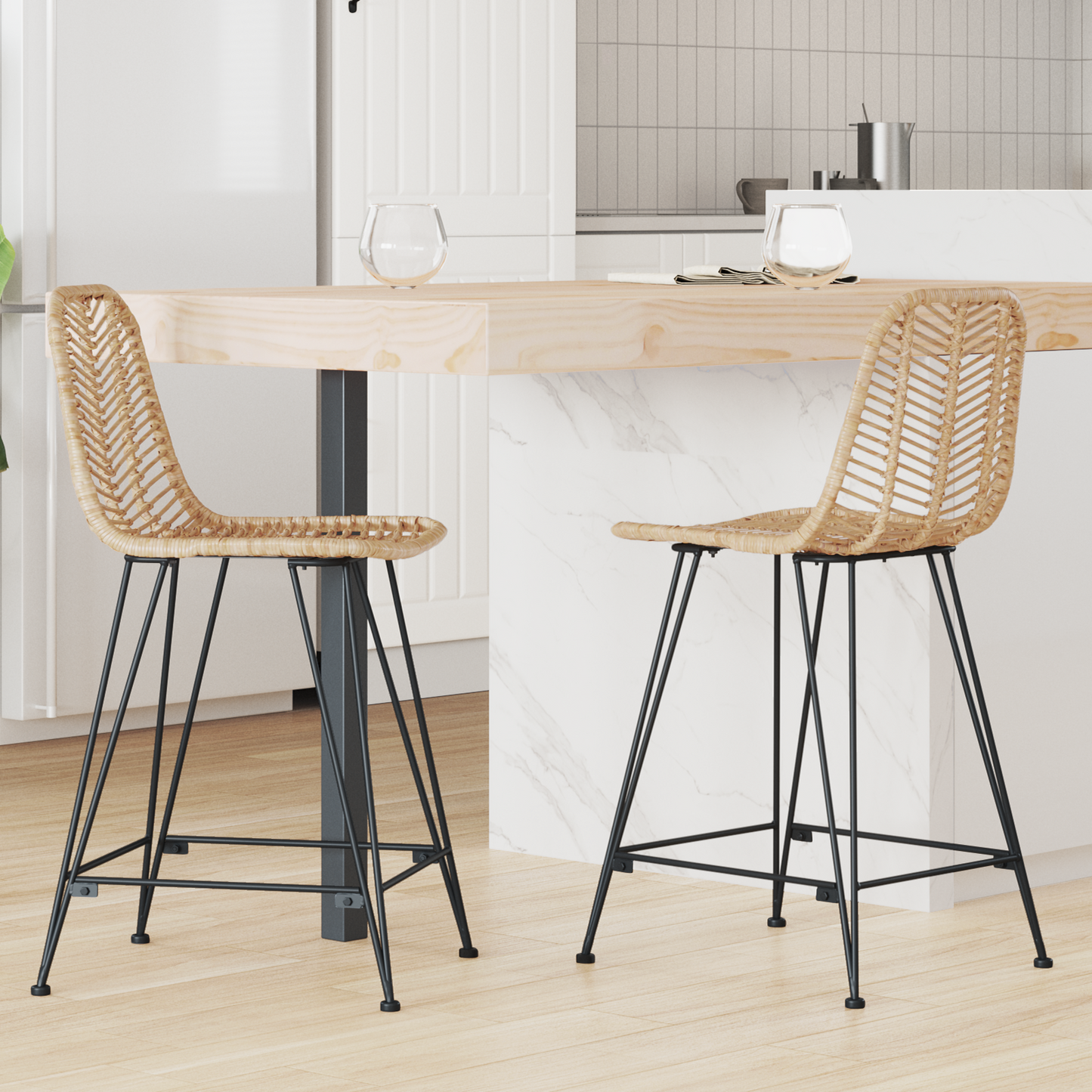 Bárszék 2 pcs 44,5 x 54,5 x 97,5 cm Rattan és Vas