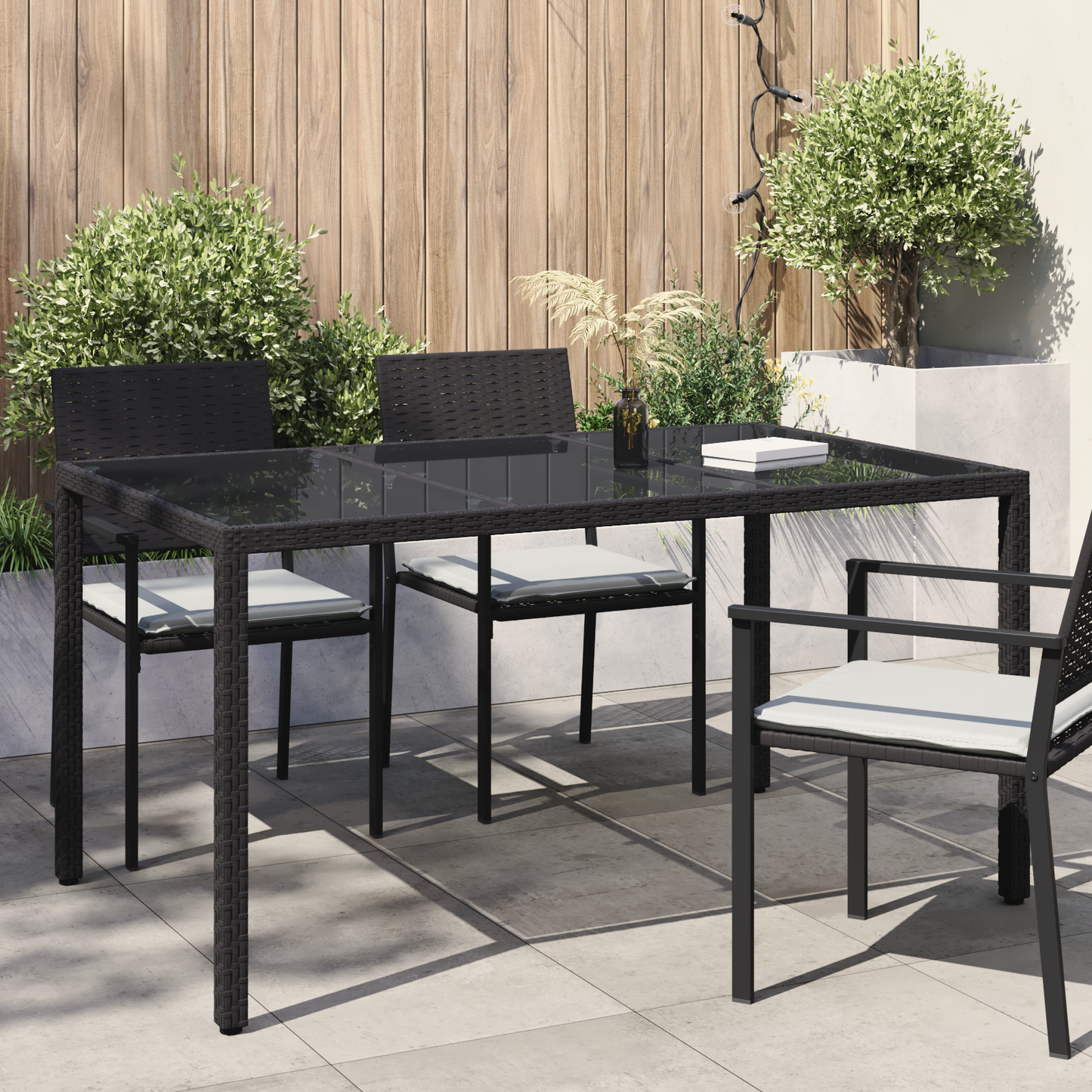 Kerti Étkezőasztal Fekete 150 x 90 x 75 cm polirattan