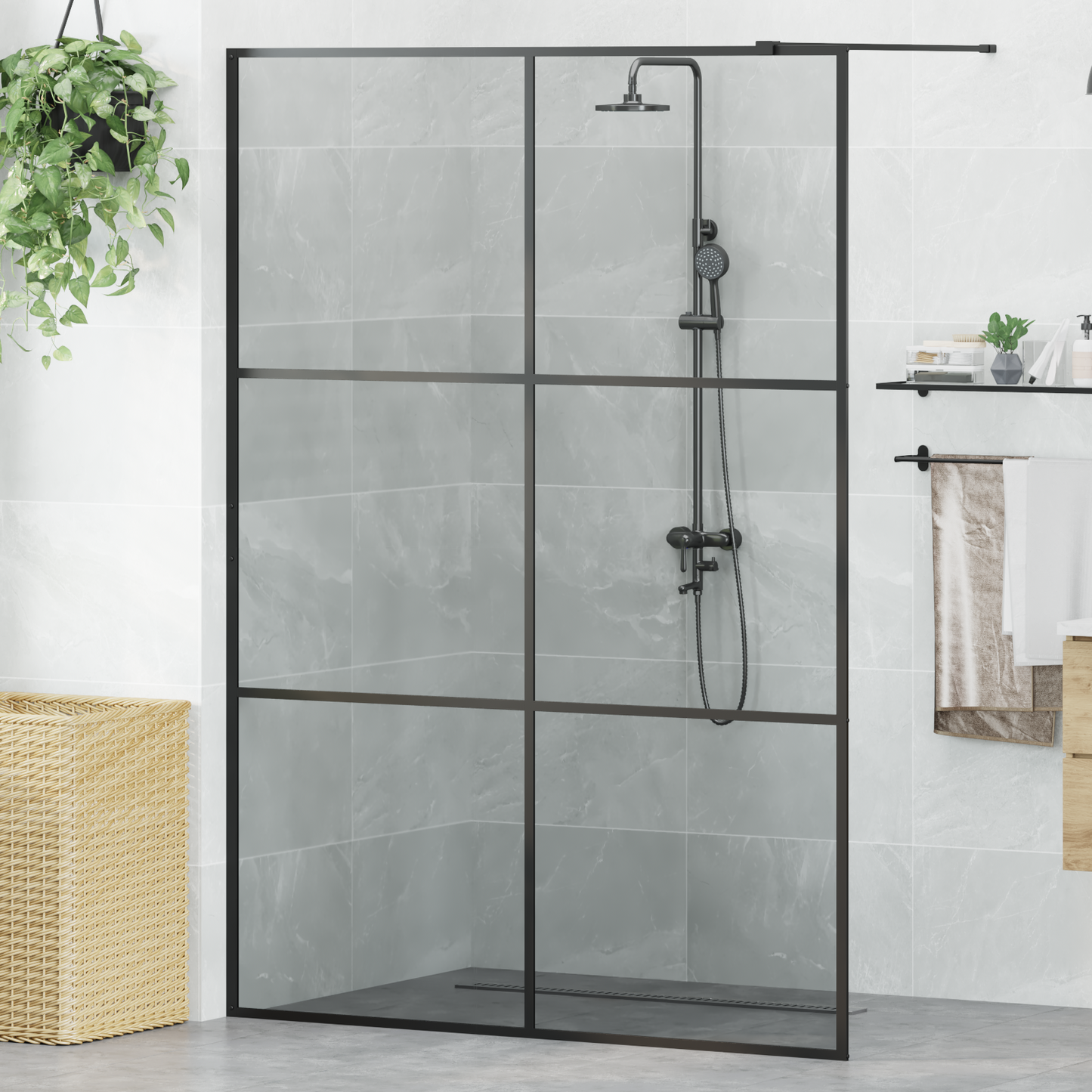 Walk-in zuhanyfal Fekete 140 x 195 cm edzett üveg