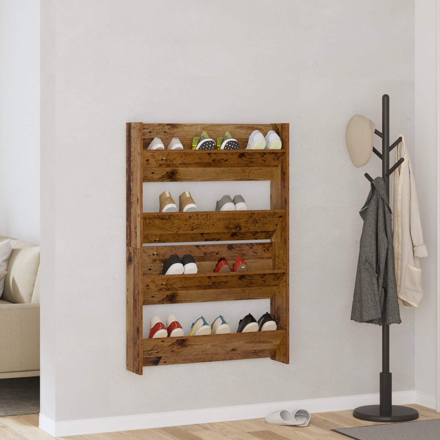 Cipőszekrény 2 db 80 x 18 x 60 cm Szerelt Fa Régi fa