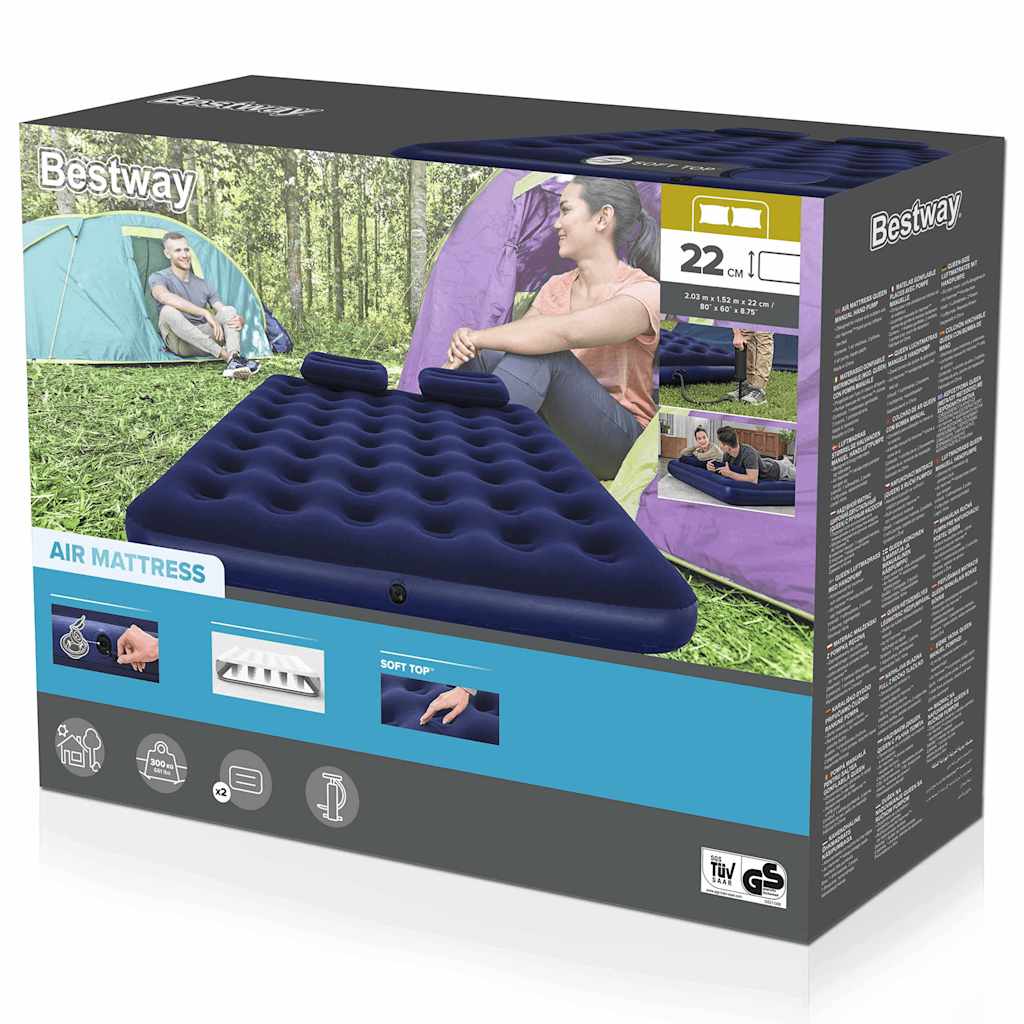 felfújható bolyhosított matrac párnával és pumpával 203 x 152 x 22 cm 67374
