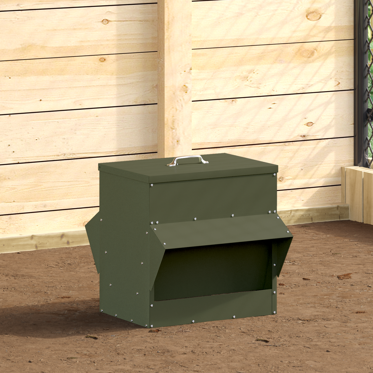 Csirke etető Olajzöld 40,5 x 45 x 41 cm Hidegen Hengerelt Acél
