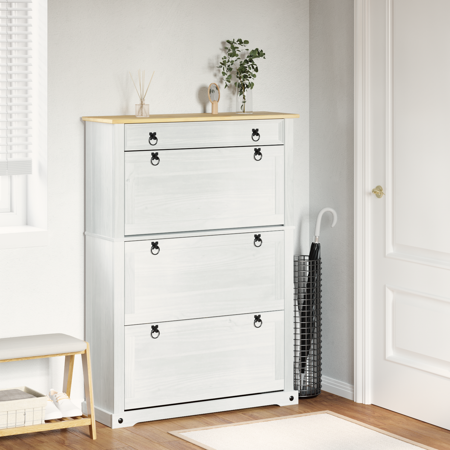 Cipőszekrény Corona Fehér 99 x 32 x 138 cm Tömör fenyőfa