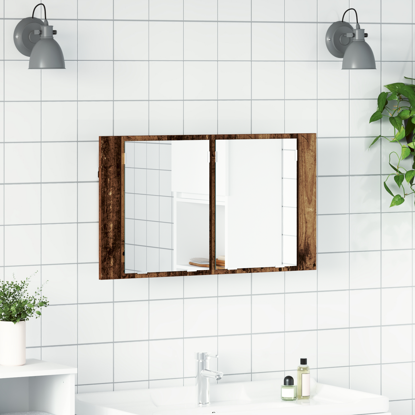 Fürdőszobai tükörszekrény Öreg fa 80 x 12 x 45 cm Szerelt Fa