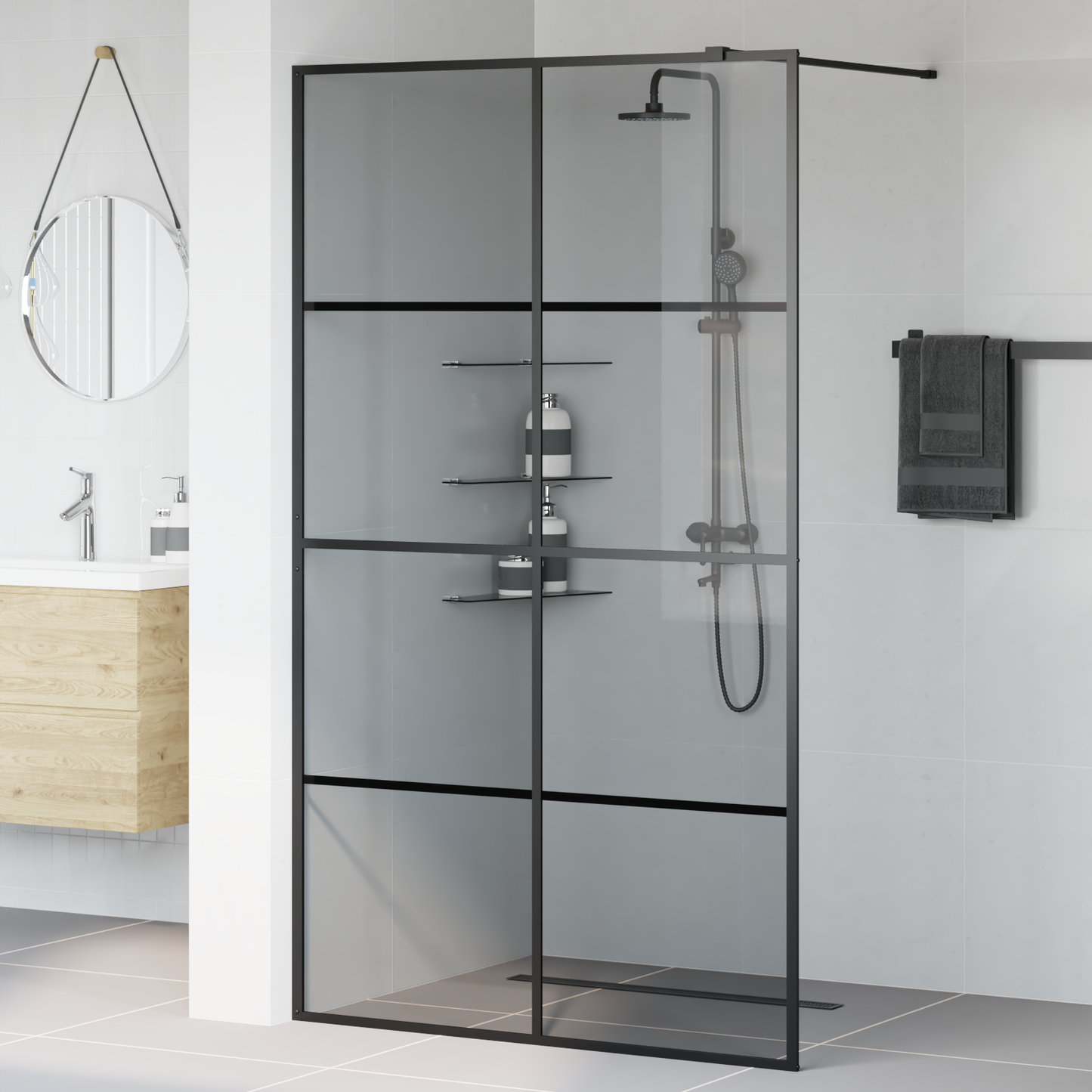 Walk-in zuhanyfal Fekete 115 x 195 cm edzett üveg