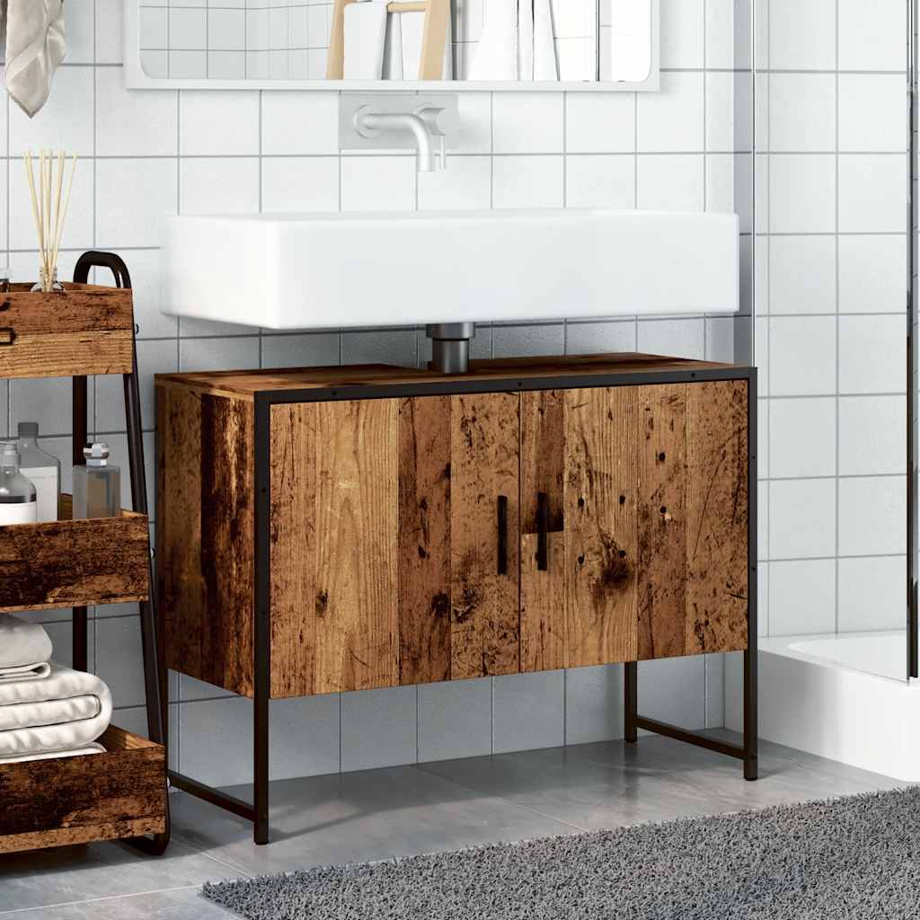 antik fa színű szerelt fa mosdószekrény 80 x 33 x 60 cm