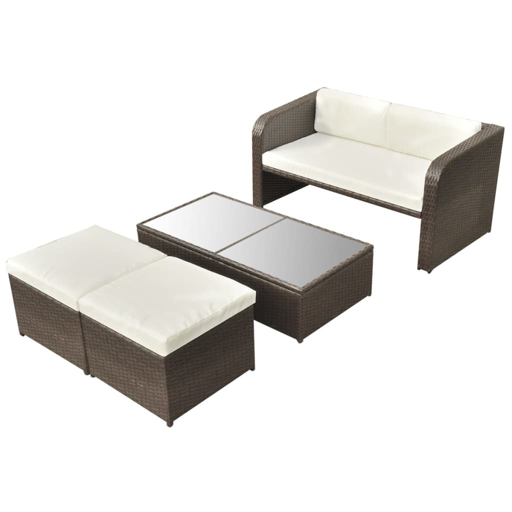 4 részes barna polyrattan kerti bútorszett párnákkal