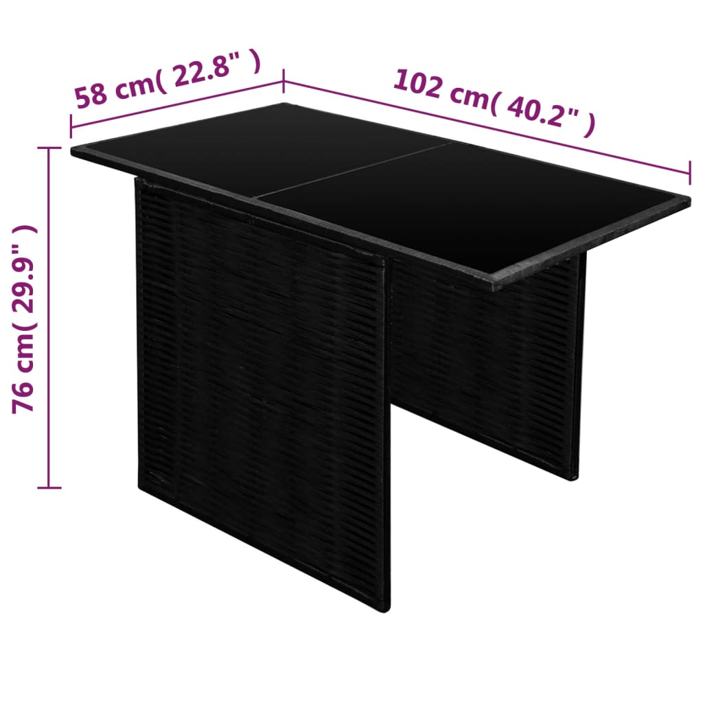 3 darabos fekete polyrattan bisztrószett párnákkal