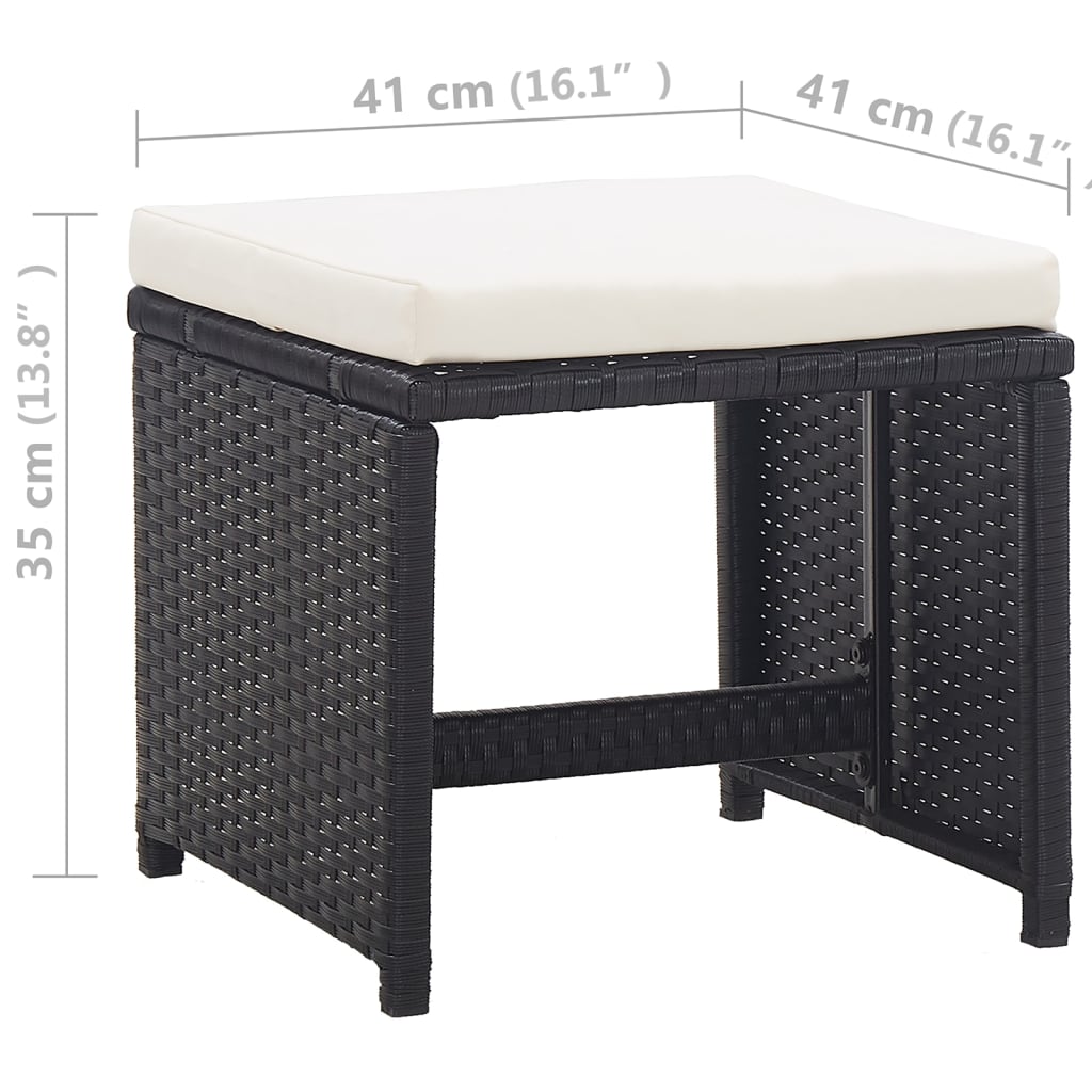 5-részes fekete polyrattan kültéri étkezőszett párnákkal