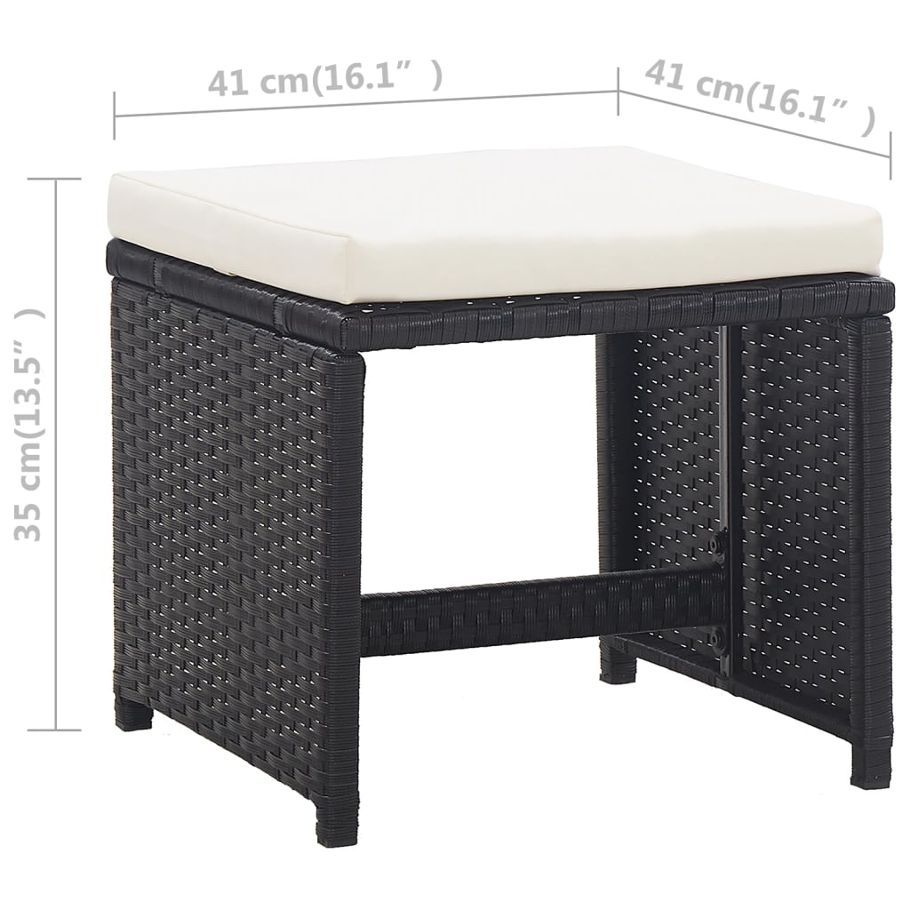 9-részes fekete polyrattan kültéri étkezőszett párnákkal