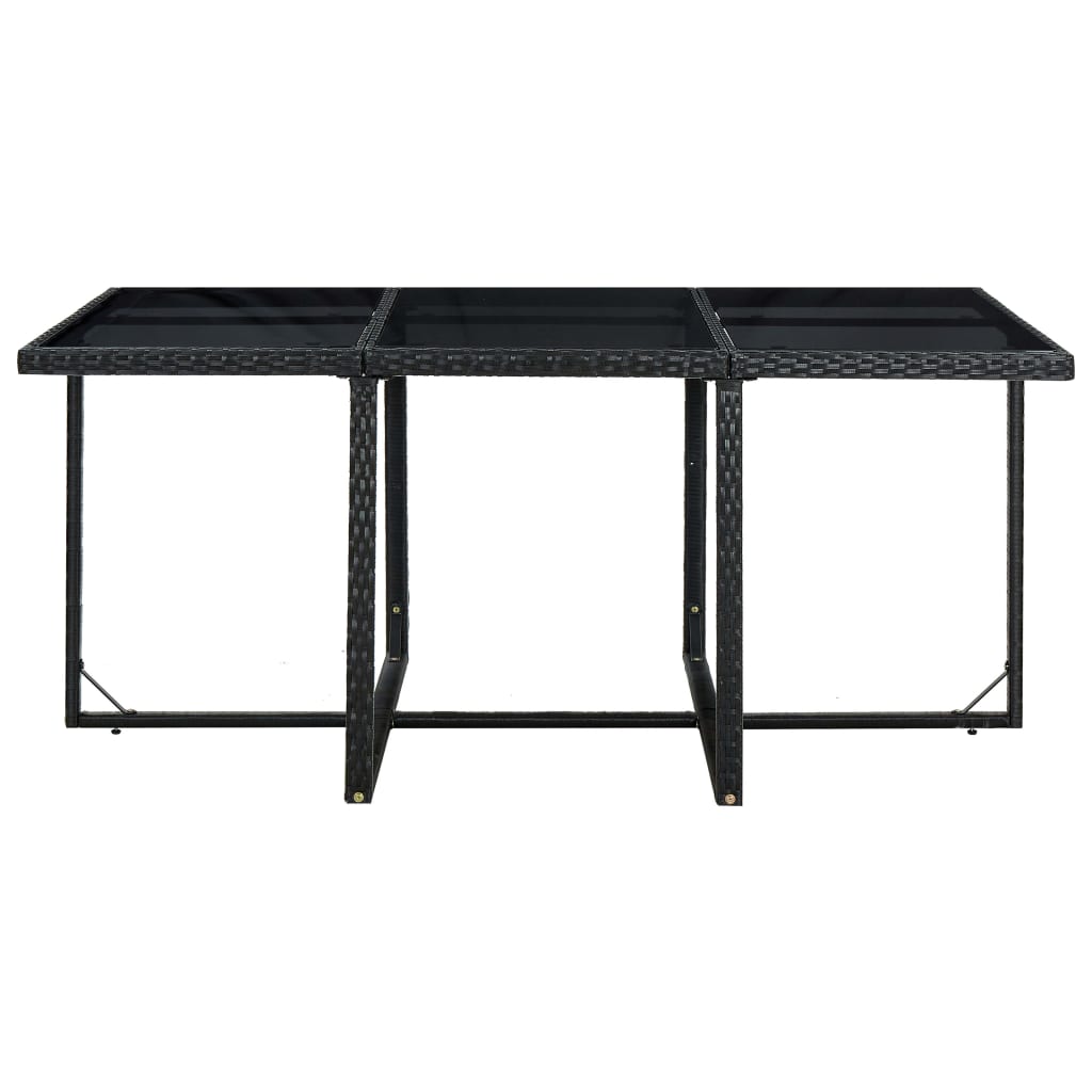 11-részes fekete polyrattan kültéri étkezőszett párnákkal