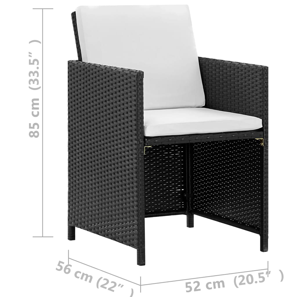 13-részes fekete polyrattan kültéri étkezőszett párnákkal