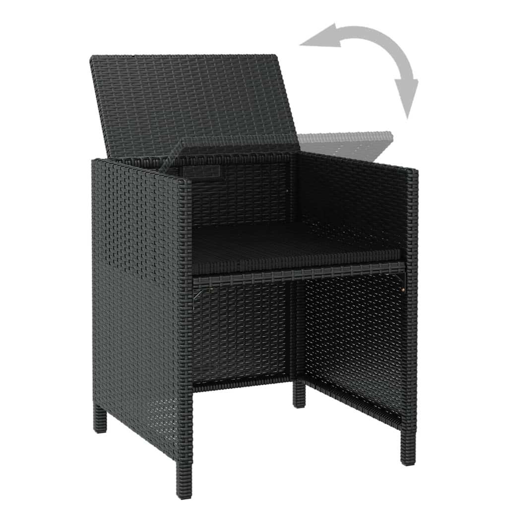 11 darabos fekete kültéri polyrattan és akácfa étkezőszett
