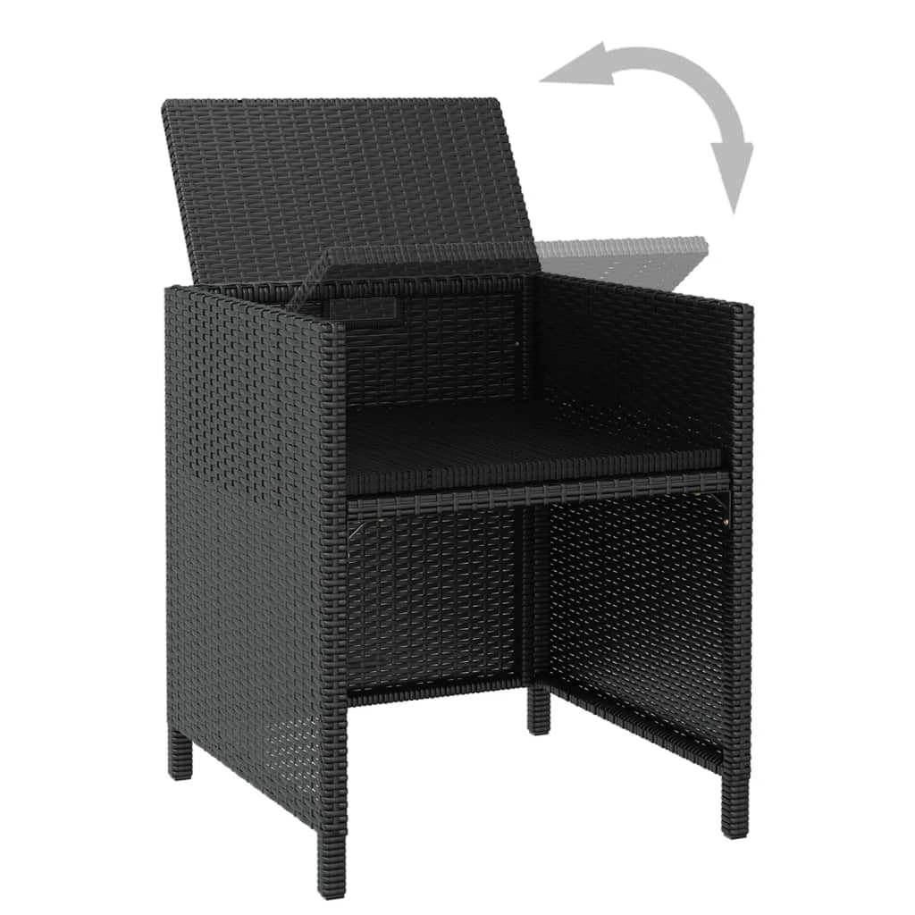 13 darabos fekete kültéri polyrattan és akácfa étkezőszett