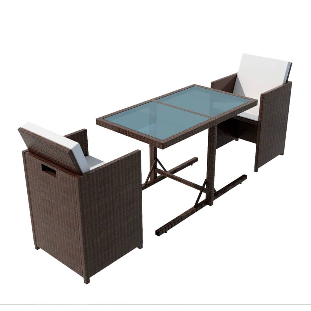 3 darabos barna polyrattan bisztrószett párnákkal