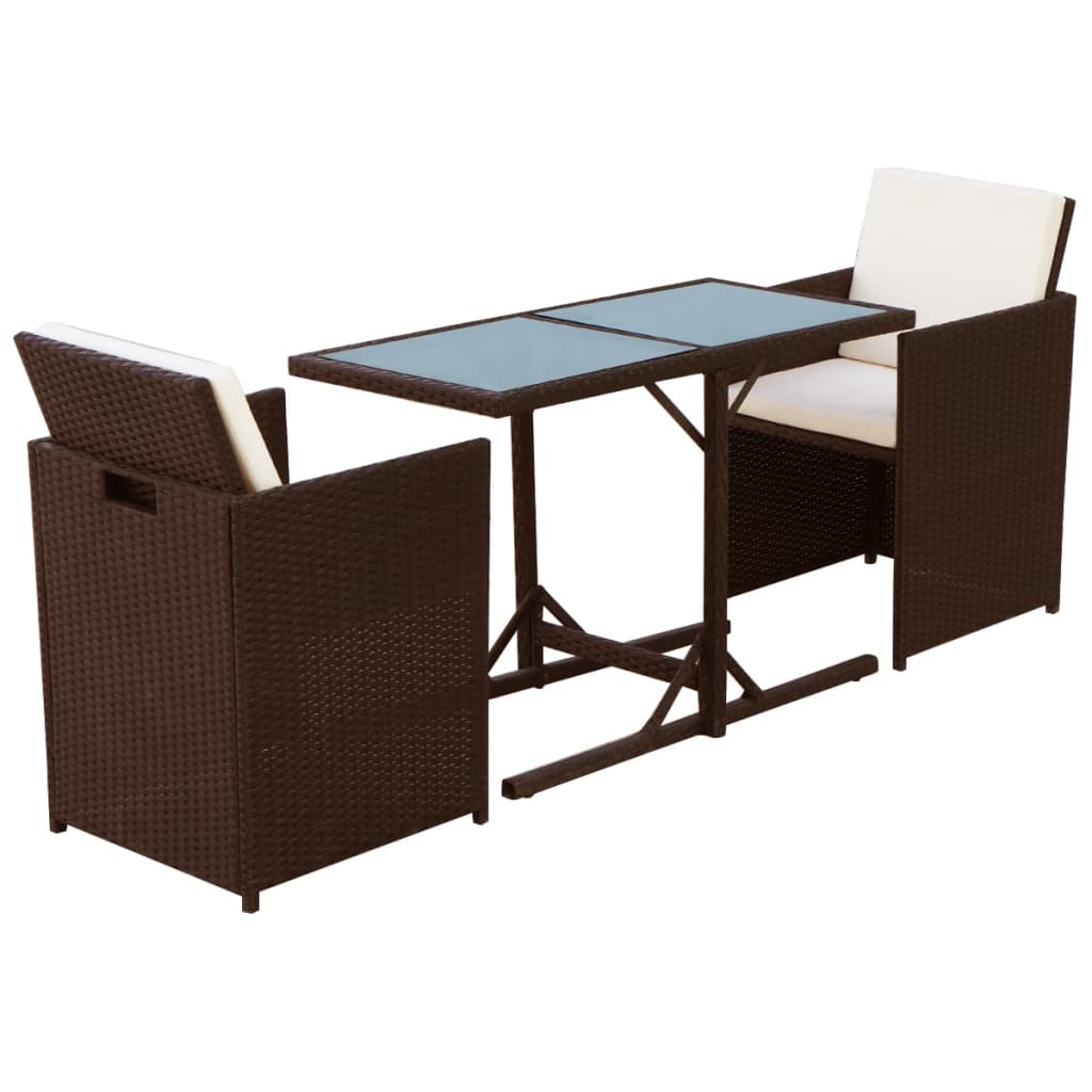 3 darabos barna polyrattan bisztrószett párnákkal