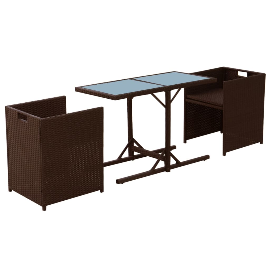 3 darabos barna polyrattan bisztrószett párnákkal