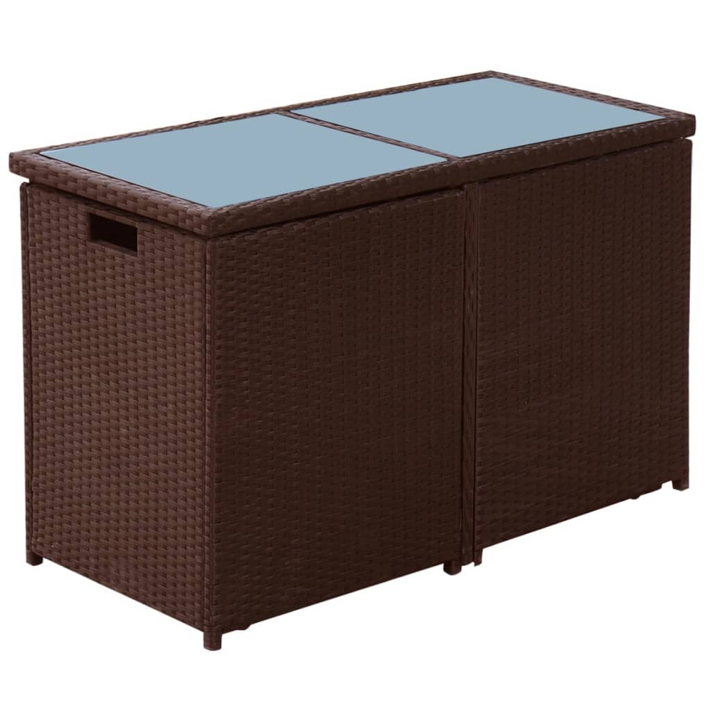 3 darabos barna polyrattan bisztrószett párnákkal