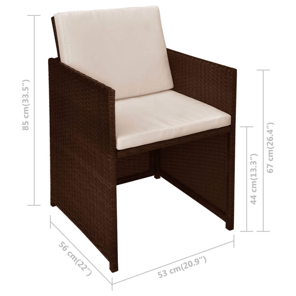 3 darabos barna polyrattan bisztrószett párnákkal