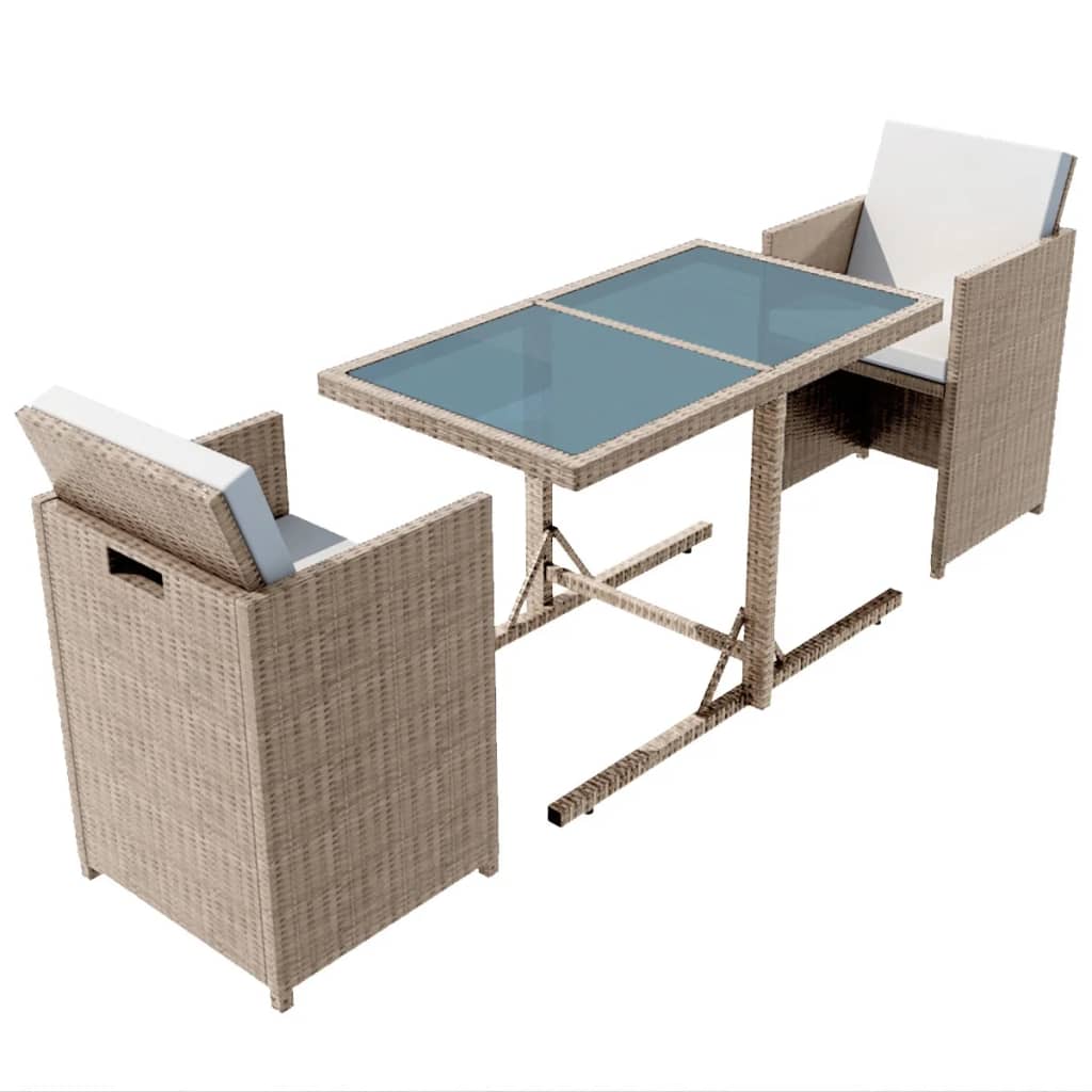 3 darabos bézs polyrattan bisztrószett párnákkal
