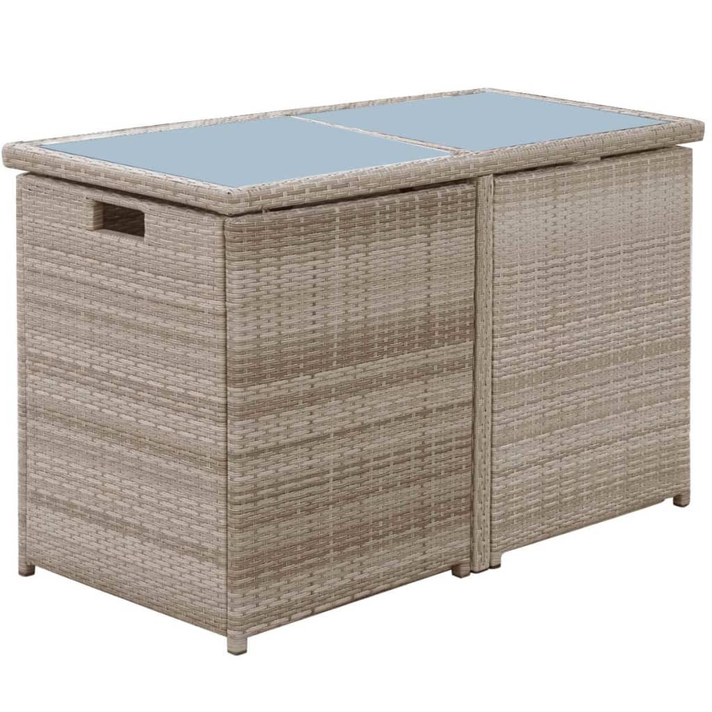 3 darabos bézs polyrattan bisztrószett párnákkal