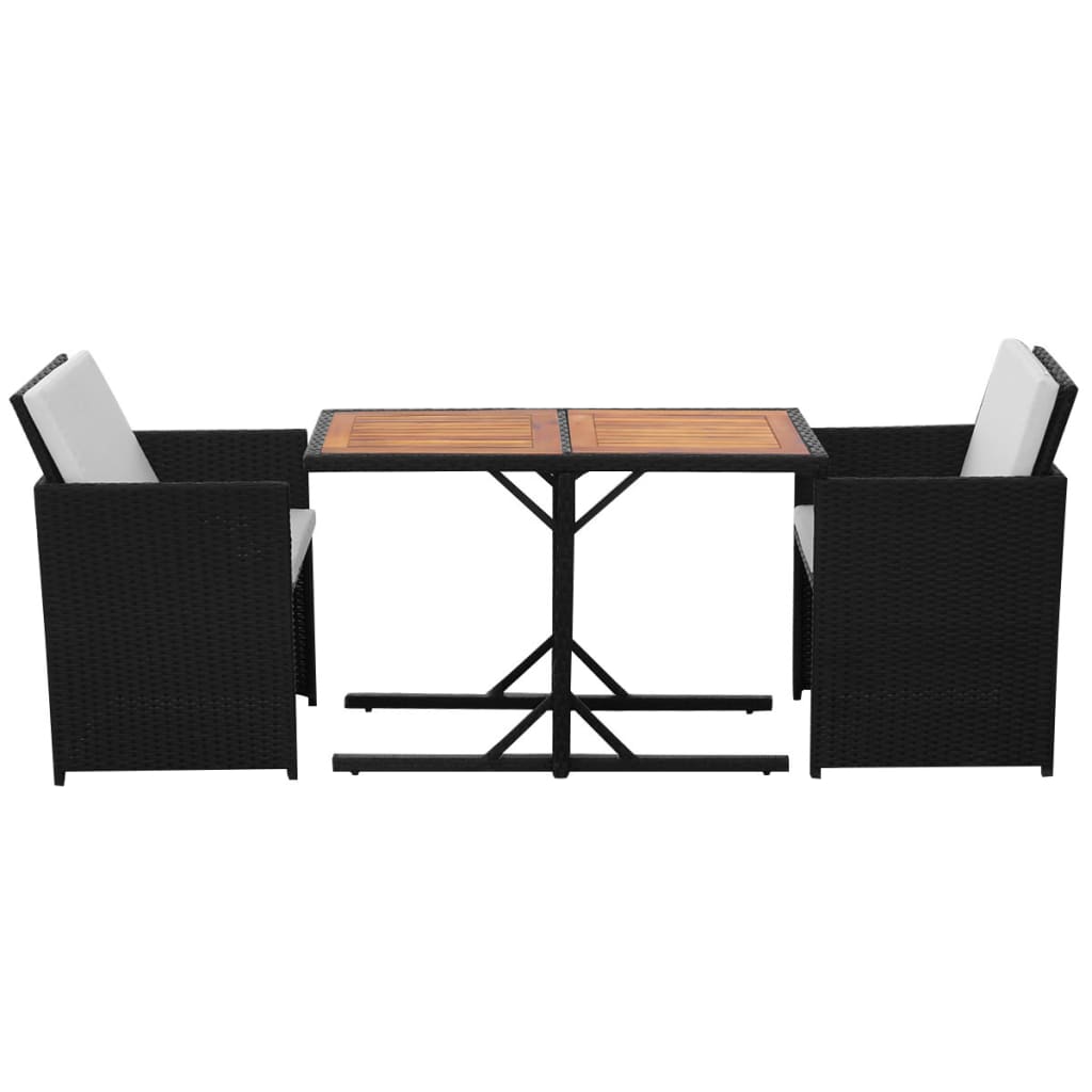 3 darabos fekete polyrattan bisztrószett párnákkal