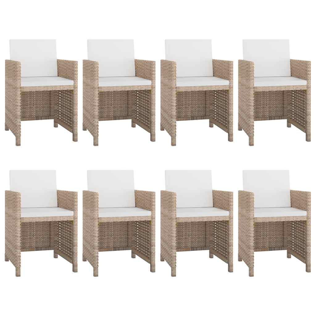 9 részes bézs polyrattan kültéri étkezőszett párnákkal