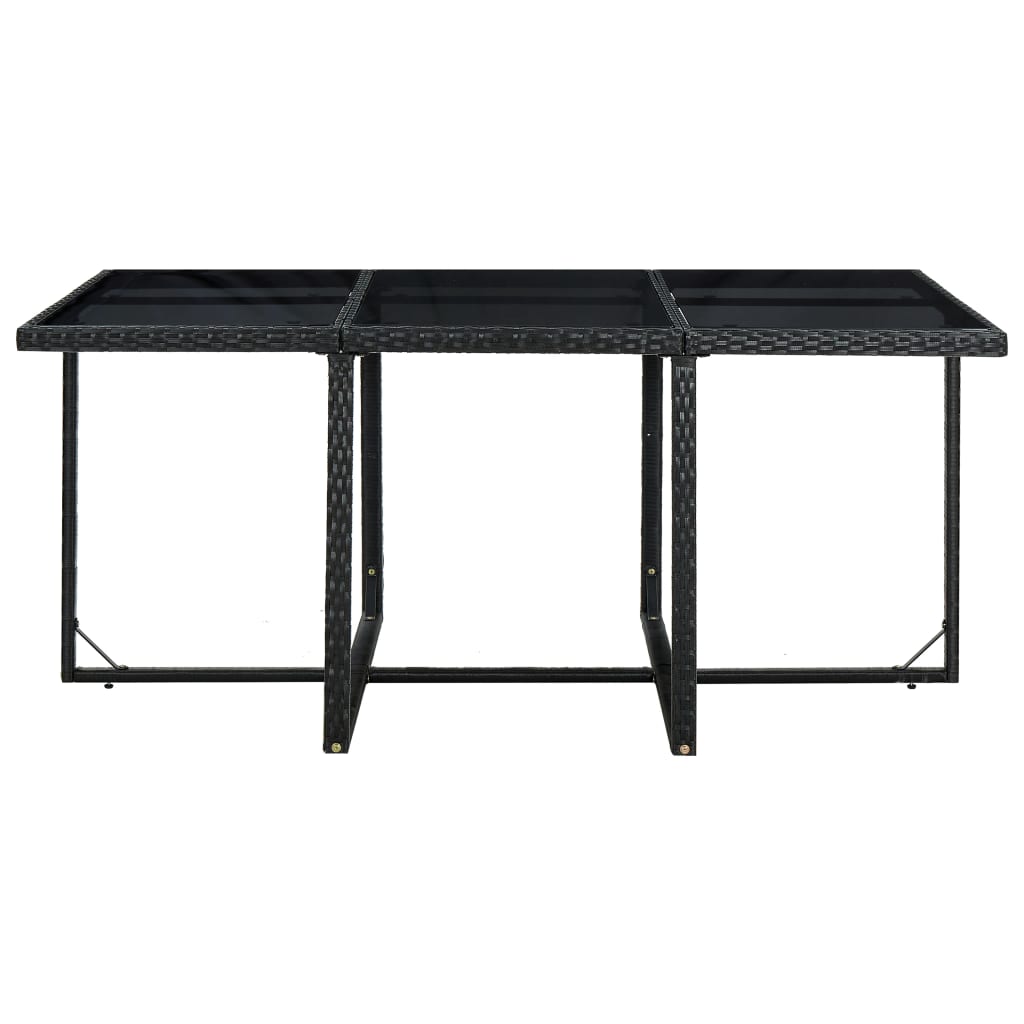 11-részes fekete polyrattan kültéri étkezőszett párnákkal