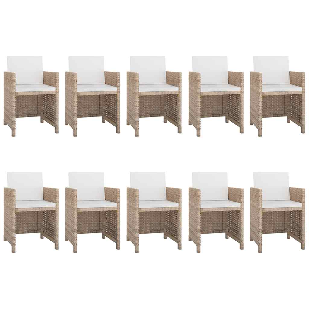 11 részes bézs polyrattan kültéri étkezőszett párnákkal