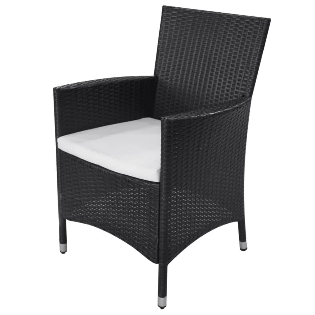 11-részes fekete polyrattan kültéri étkezőszett párnákkal