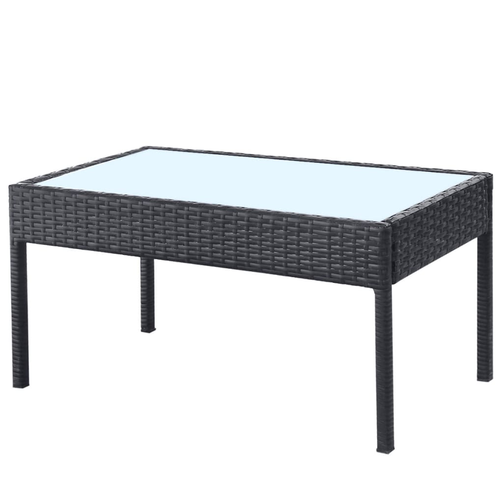 4-részes fekete polyrattan kerti bútorszett párnákkal