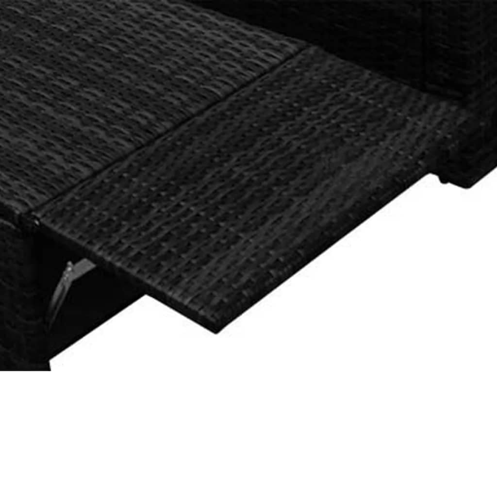 2-részes fekete polyrattan kerti bútorszett párnákkal