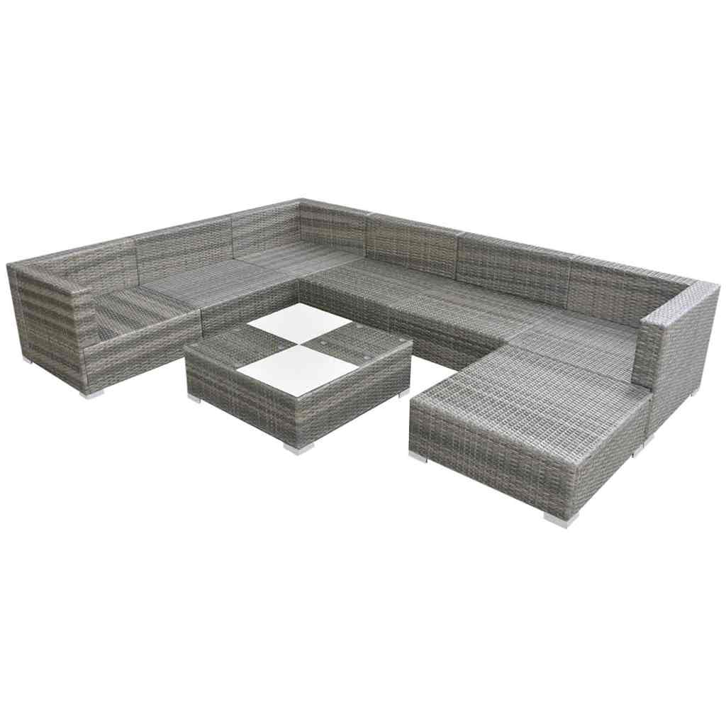 8-részes szürke polyrattan kerti bútorszett párnákkal