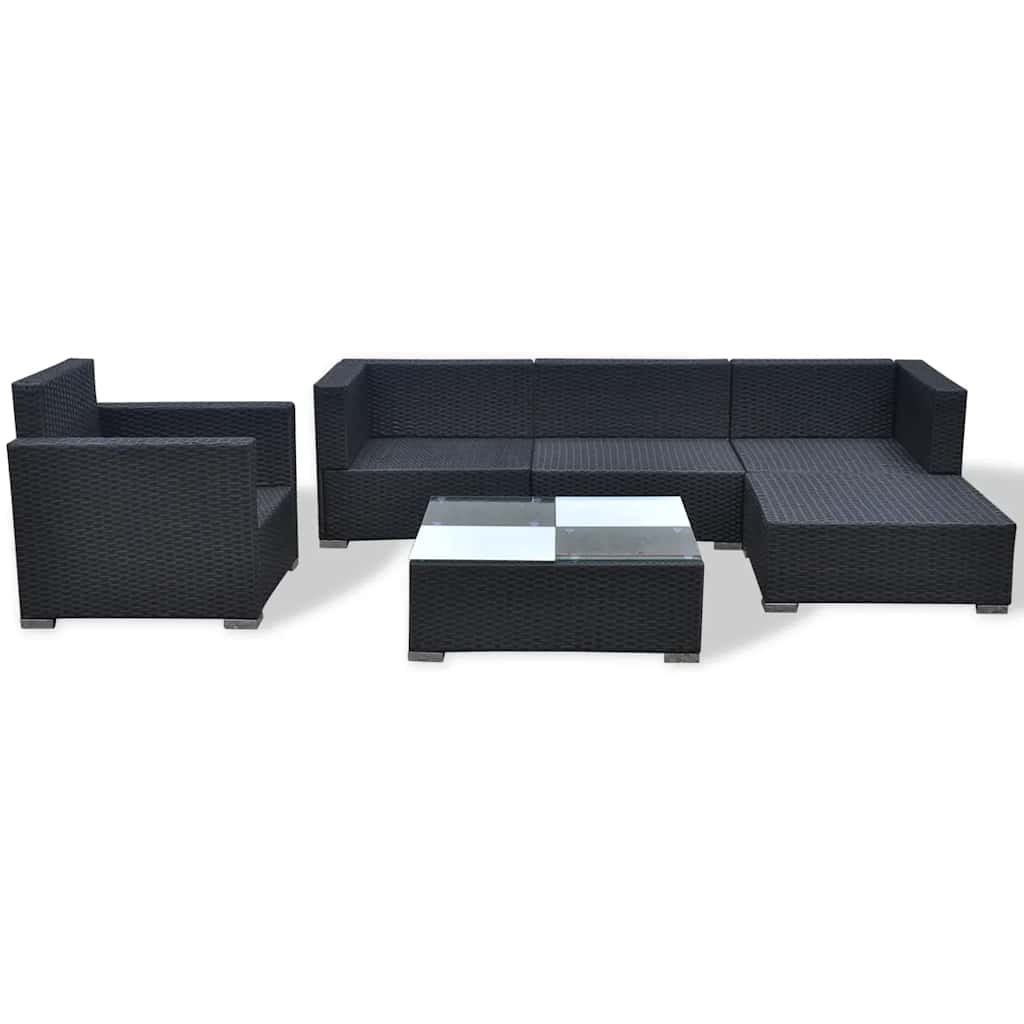 6 részes fekete polyrattan kerti ülőgarnitúra párnákkal
