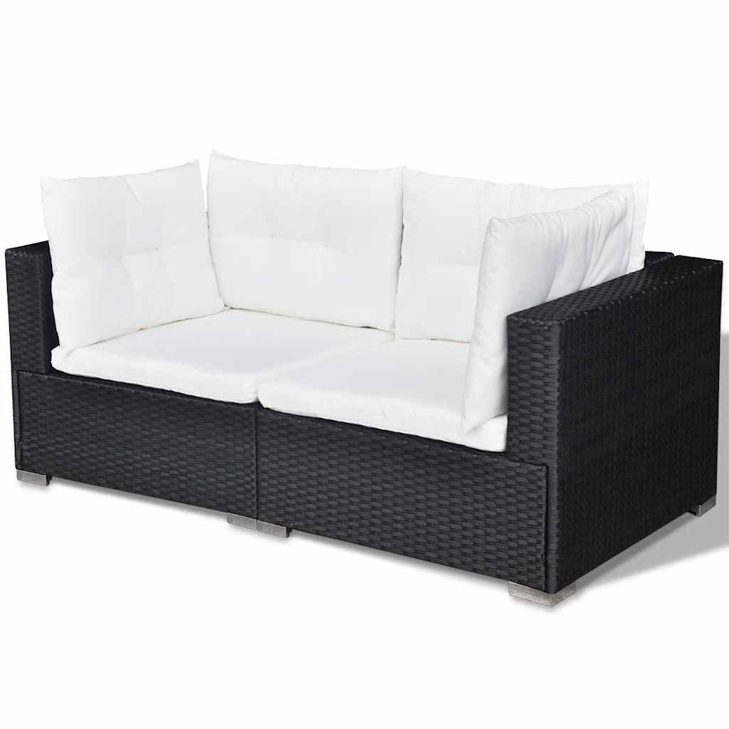 6 részes fekete polyrattan kerti ülőgarnitúra párnákkal