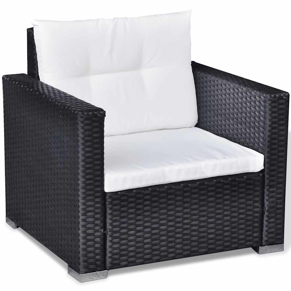 6 részes fekete polyrattan kerti ülőgarnitúra párnákkal