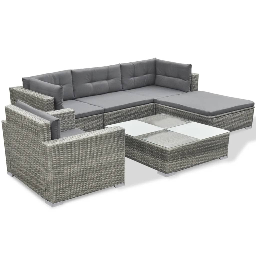 6 részes szürke polyrattan kerti ülőgarnitúra párnákkal