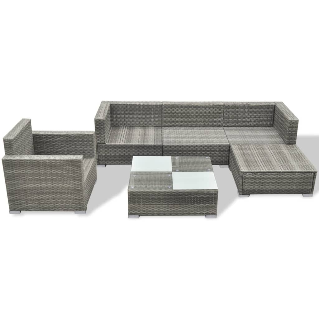 6 részes szürke polyrattan kerti ülőgarnitúra párnákkal
