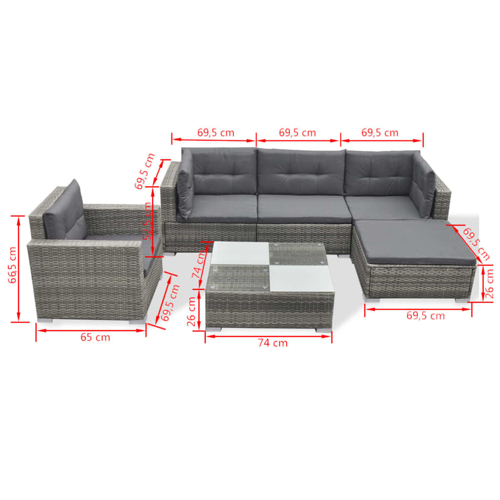 6 részes szürke polyrattan kerti ülőgarnitúra párnákkal