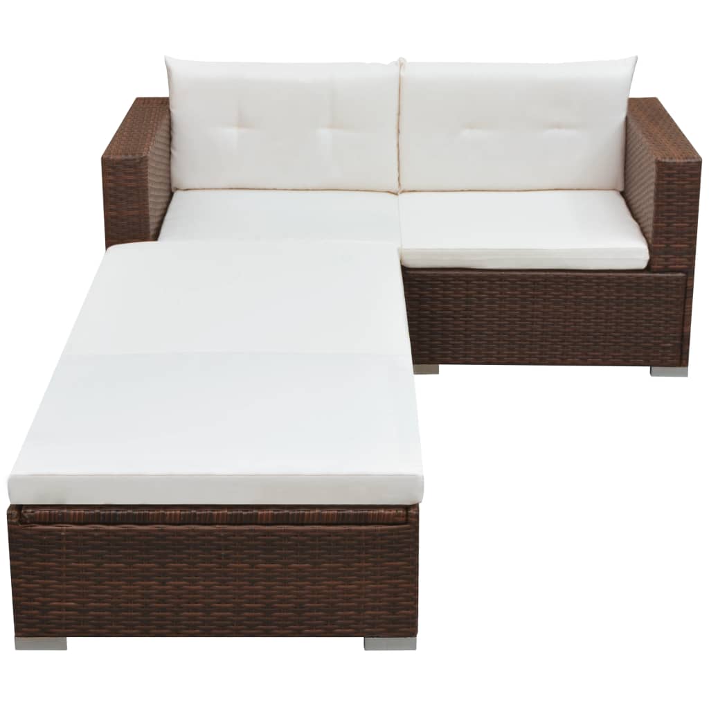 3 részes barna polyrattan kerti ülőgarnitúra párnával